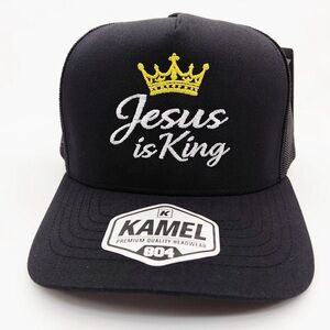 Jesus is King Black Trucker Hat